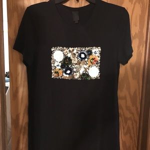 Black Beaded Vera Wang T-Shirt